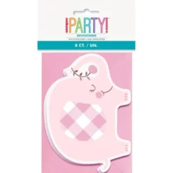 Babyshower Inbjudningskort Elefant Rosa
