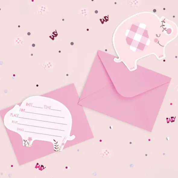 Babyshower Inbjudningskort Elefant Rosa