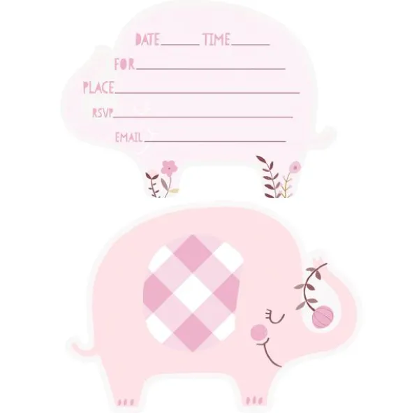 Babyshower Inbjudningskort Elefant Rosa