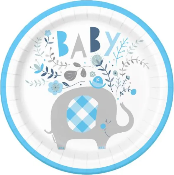 Babyshower Papptallrikar Elefant Blå