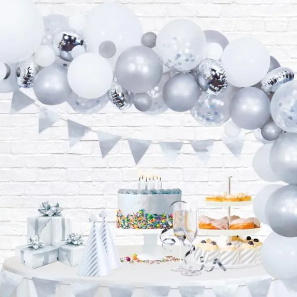 Ballongbåge Kit Silver & Vit