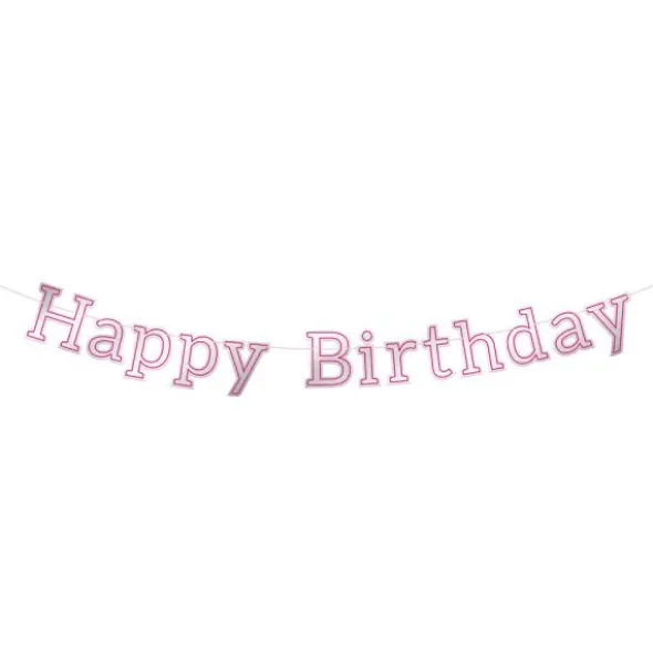 Banderoll Happy Birthday Silver & Rosa