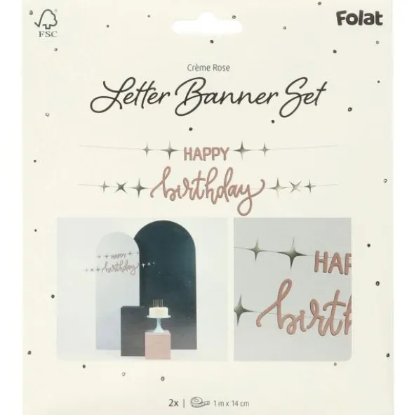 Bokstavsgirlang Happy Birthday Krämrosa