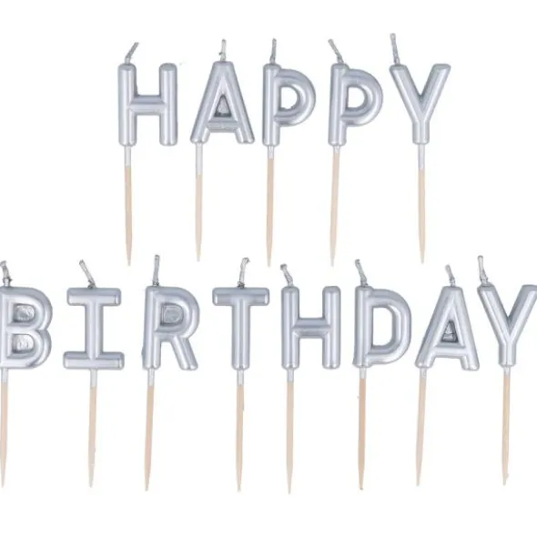 Bokstavsljus Happy Birthday Silver