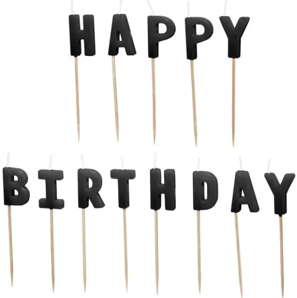 Bokstavsljus Happy Birthday Svart