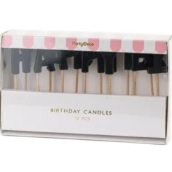 Bokstavsljus Happy Birthday Svart