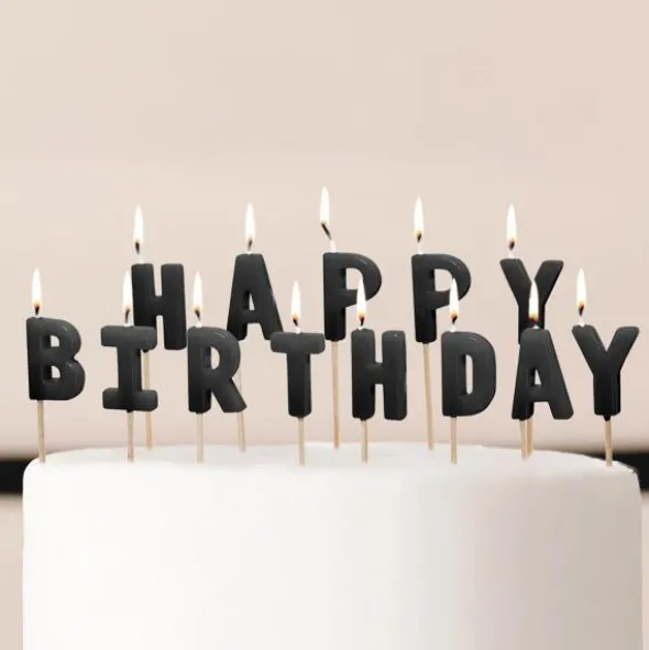 Bokstavsljus Happy Birthday Svart