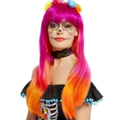Day of the Dead Peruk Rosa och Orange
