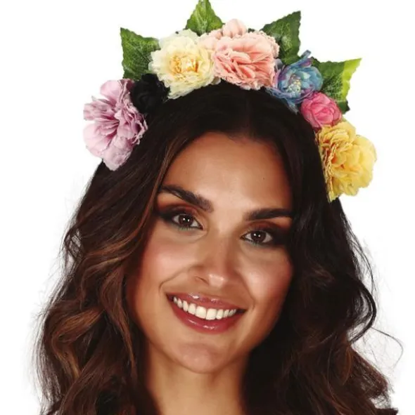 Diadem med Ljusa Blommor & Blad