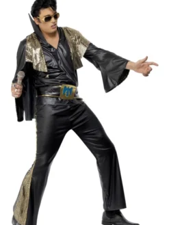 Elvis Kostym Svart/Guld Maskeraddräkt (Medium)