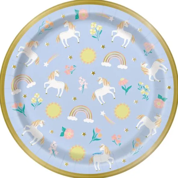 Enhörning Papperstallrikar Blå 22 cm 8-pack