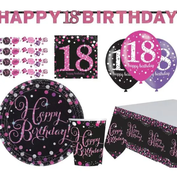 Födelsedagsset Glitter Rosa 18 år 41-pack