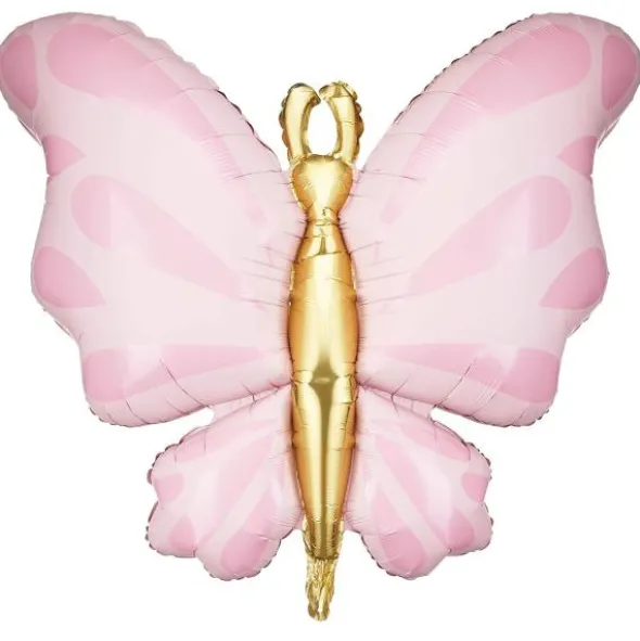Fjäril Folieballong Rosa/Guld