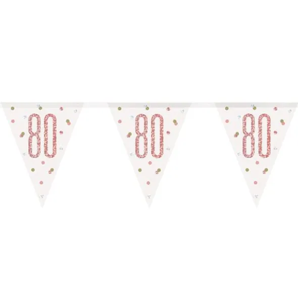 Flaggirlang 80 År Vit & Roséguld
