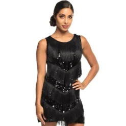 Flapper Klänning Svart (Medium (40-42))