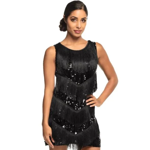 Flapper Klänning Svart (Medium (40-42))