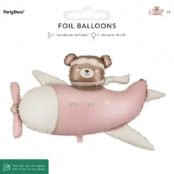 Folieballong Björn i Flygplan Ljusrosa 94 x 61 cm