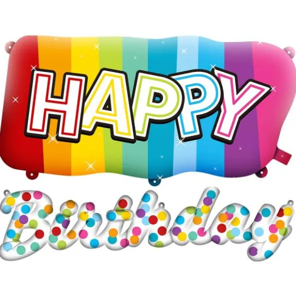 Folieballonger Happy Birthday Regnbåge