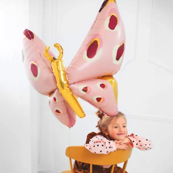 Folieballong Fjäril Rosa/Guld
