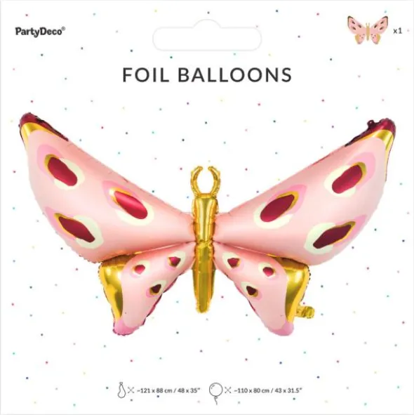 Folieballong Fjäril Rosa/Guld