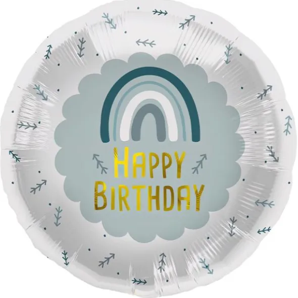 Folieballong Happy Birthday Regnbåge Blå