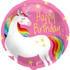 Folieballong Happy Birthday Enhörning Rosa