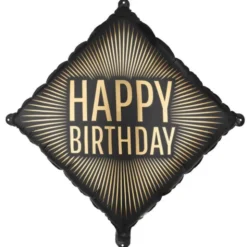 Folieballong Happy Birthday Svart/Guld 46 cm