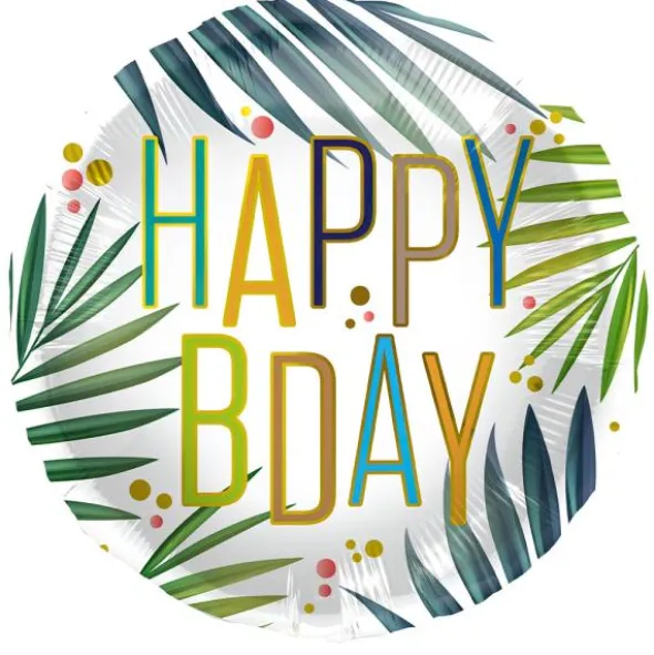 Folieballong Rund Happy B-Day Palmblad