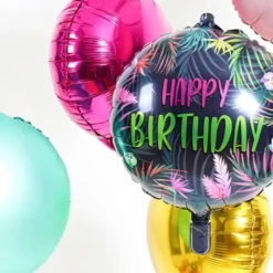 Folieballong Rund Happy Birthday Tropisk