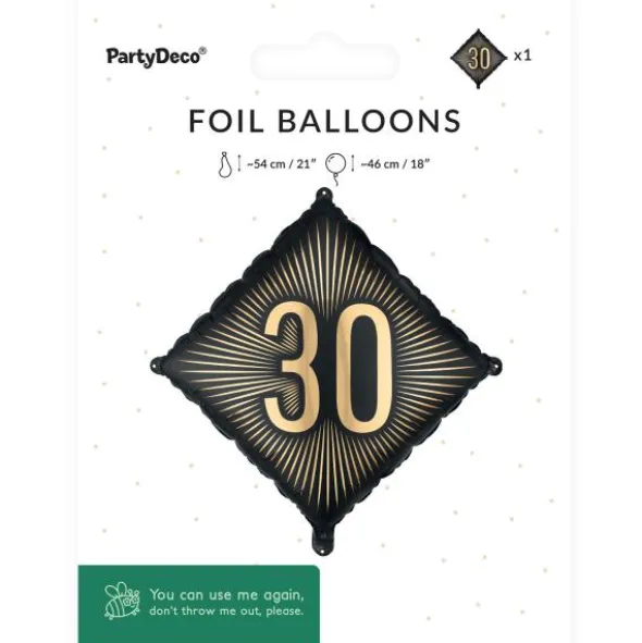 Folieballong 30 Svart/Guld 46 cm