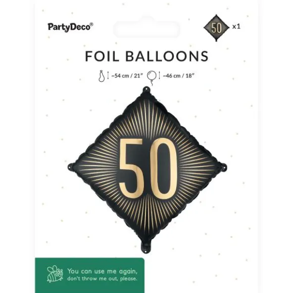 Folieballong 50 Svart/Guld 46 cm