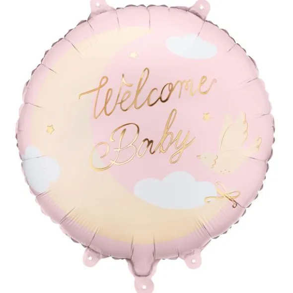 Folieballong Welcome Baby Ljusrosa Rund 35 cm