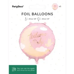 Folieballong Welcome Baby Ljusrosa Rund 35 cm
