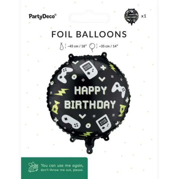 Gaming Folieballong Happy Birthday Svart