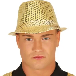 Gangsterhatt med Paljetter Guld