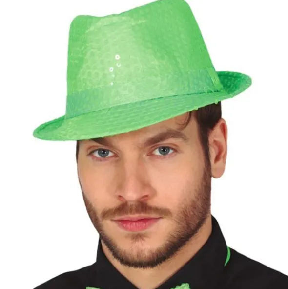 Gangsterhatt med Paljetter Neongrön