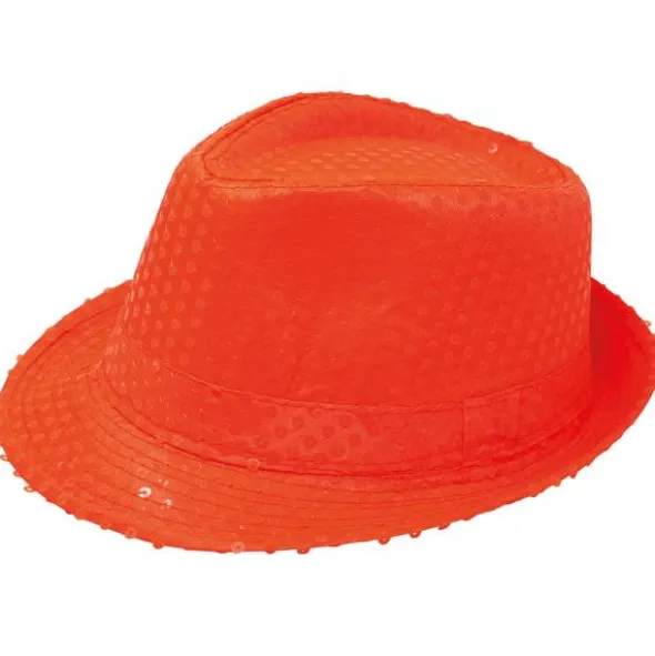 Gangsterhatt med Paljetter Neonorange