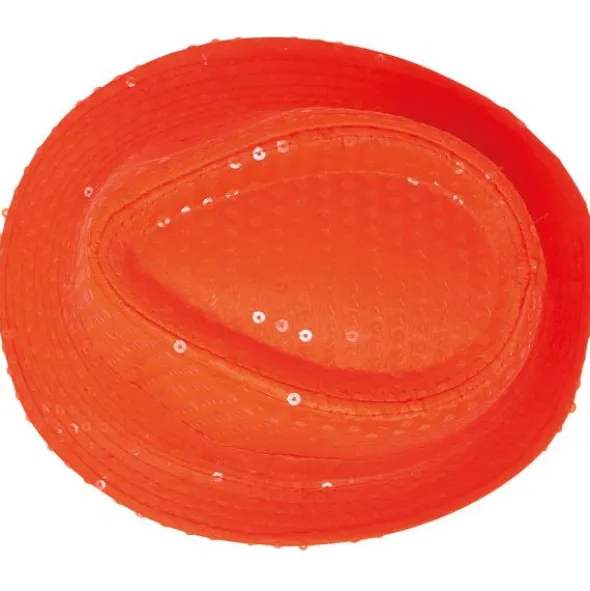 Gangsterhatt med Paljetter Neonorange