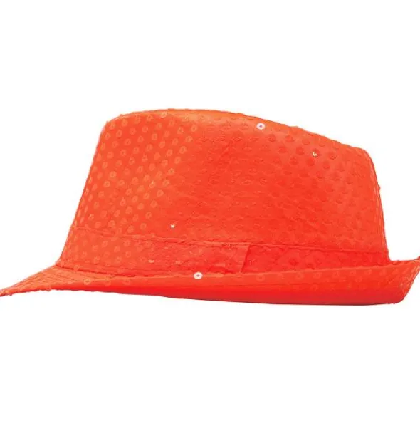 Gangsterhatt med Paljetter Neonorange