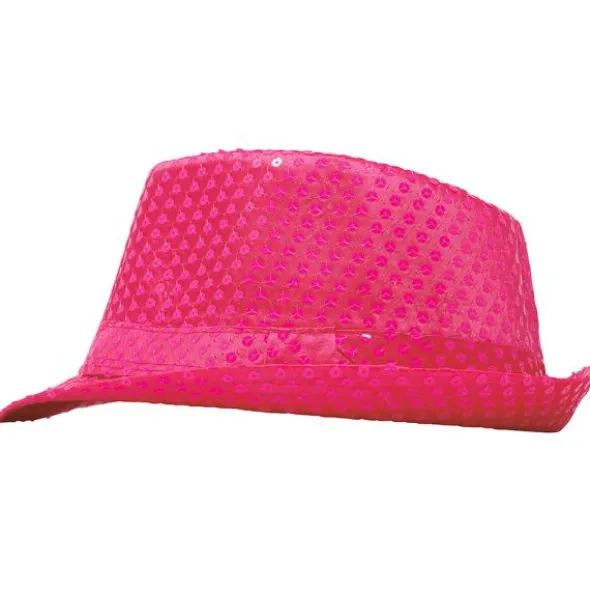 Gangsterhatt med Paljetter Neonrosa