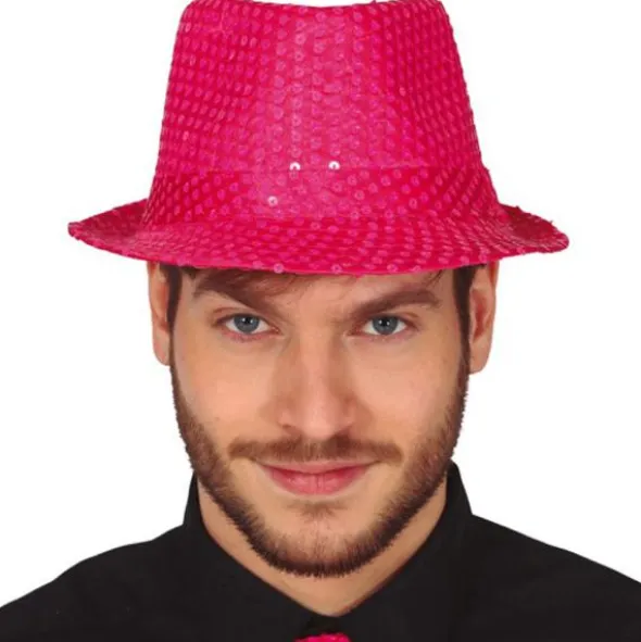 Gangsterhatt med Paljetter Neonrosa