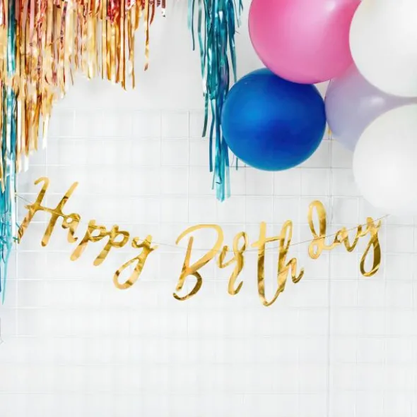 Girlang Happy Birthday Guld