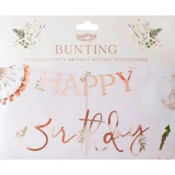 Girlang Happy Birthday Roséguld med Blommor