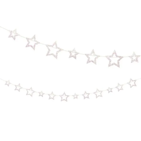 Girlang Vita Stjärnor med Rosa Glitter