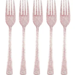 Glittriga Plastgafflar Rosa 18-pack