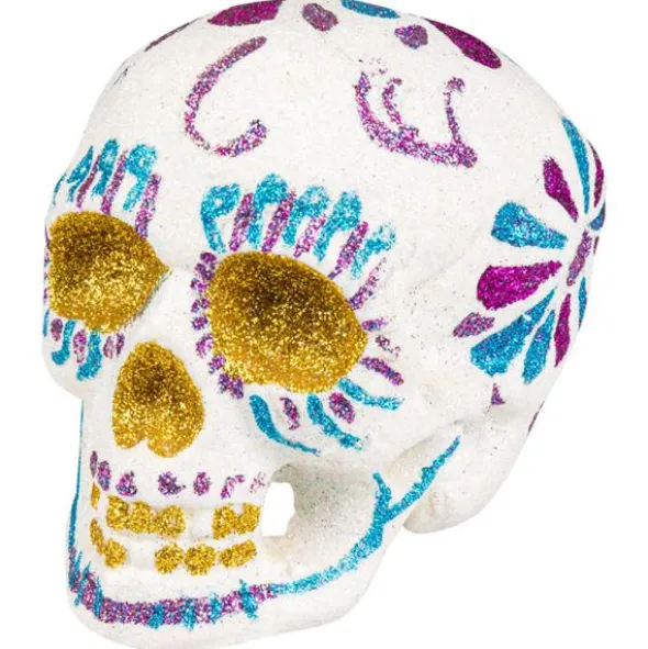 Glittrig Sugar Skull Dekoration Vit