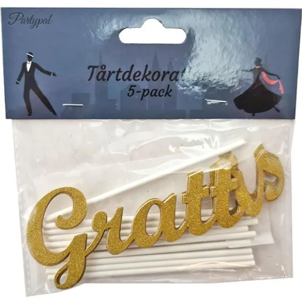 Grattis Cake Topper Guld 5-pack