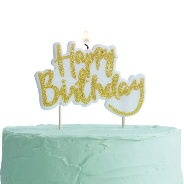 Guldglittrande Tårtljus Happy Birthday