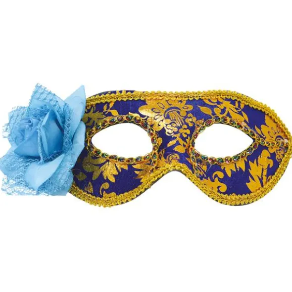 Halvmask med Blomma Blå/Guld