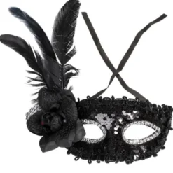 Halvmask med Fjädrar Svart